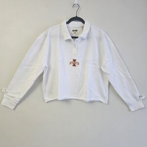 White Cropped Rugby Pullover with Iowa State Logo